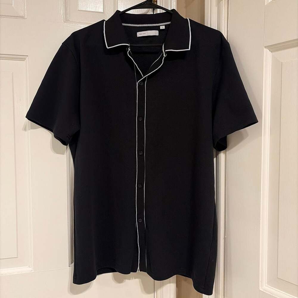 West Oak Short Sleeve Button-Down Pajama Top with White Piping